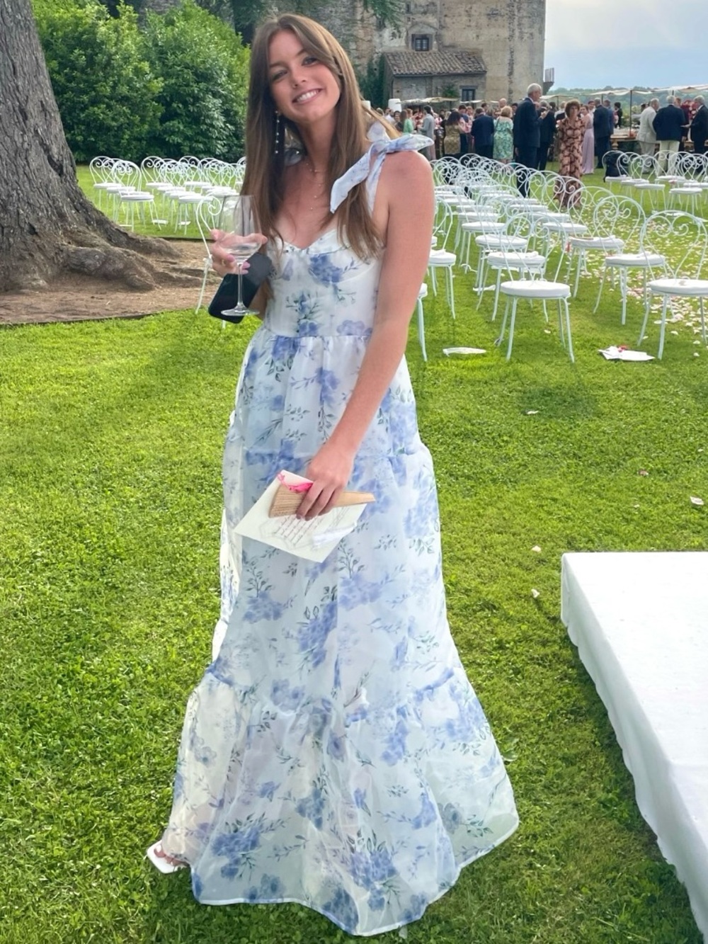 Blue Floral Tie-Shoulder Maxi Dress